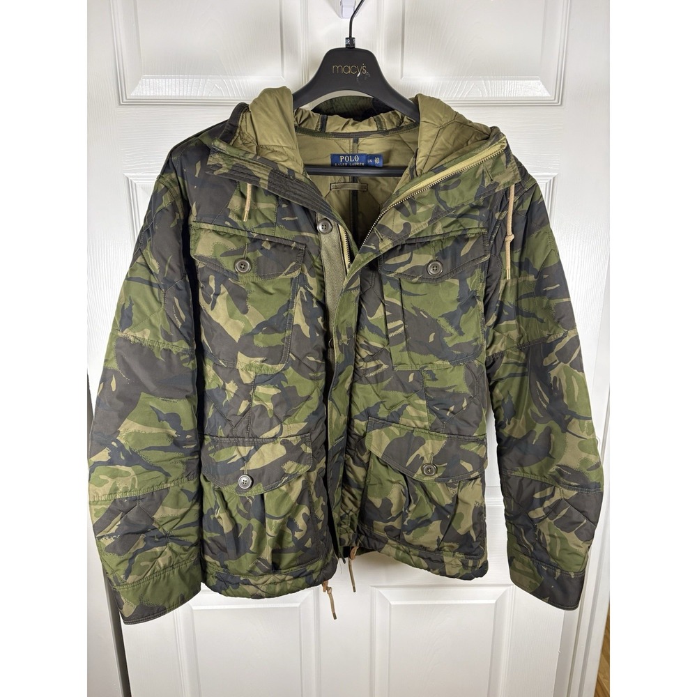 Polo Ralph Lauren Men L Quilted Camo Utility Field Jacket Hooded Camouflage